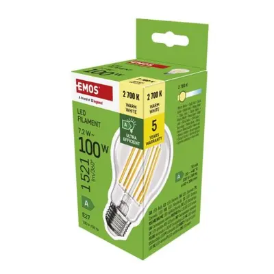 EMOS LED žárovka Filament A60 A CLASS / E27 / 7,2 W / teplá