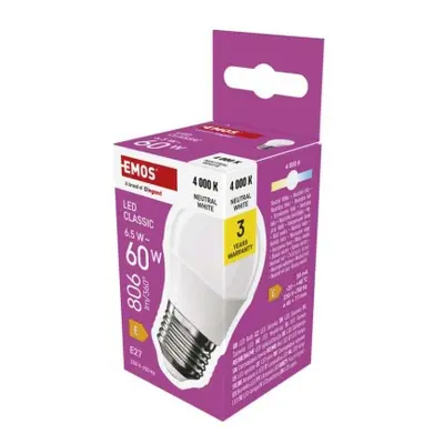 LED žárovka Classic Mini Globe / E27 / 6,5 W (60 W) / 806 lm / neutrální bílá