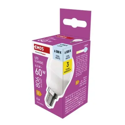 LED žárovka Classic Mini Globe / E14 / 6,5 W (60 W) / 806 lm / studená bílá