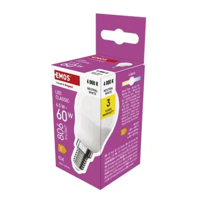 LED žárovka Classic Mini Globe / E14 / 6,5 W (60 W) / 806 lm / neutrální bílá