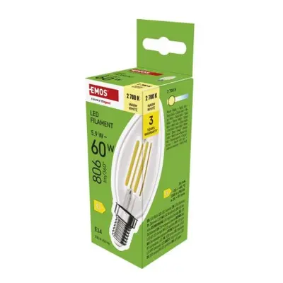 EMOS LED žárovka Filament svíčka / E14 / 5,9 W (60 W) / 806