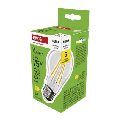 EMOS LED žárovka Filament A60 / E27 / 7,8 W (75 W) / 1060 lm