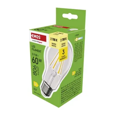 LED žárovka Filament A60 / E27 / 5,9 W (60 W) / 806 lm / teplá bílá