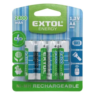 EXTOL ENERGY 42061 tužkové baterie nabíjecí, 4ks, AA (HR6), 1,2V 2400mAh NiMh