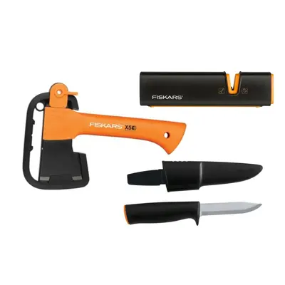 FISKARS 1057913 sada na přípravu ohně, sekera X5 + ostřič Xsharp + nůž K40