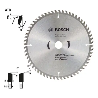 BOSCH vidiový pilový kotouč 184x20(16)x2,2mm 60Z Eco for Wood 2608644400