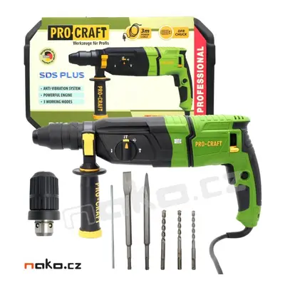 PROCRAFT BH1100 DFR kombinované vrtací a sekací kladivo SDS+ 3,2J s výměnným sklíčidlem