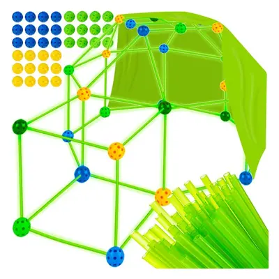KRUZZEL Slámková stavebnice dětské pevnosti Funstruction - svítící - 64+36 ks