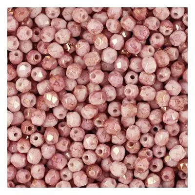 Manumi české broušené korálky 3mm Opaque White Topaz Pink Luster - 300 ks