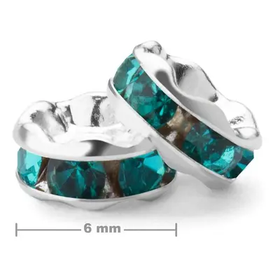 Manumi štrasová rondelka 6 mm stříbrná Blue Zircon - 4 ks