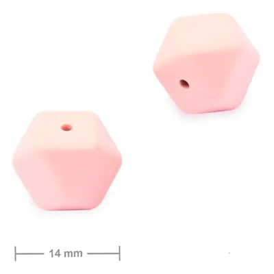 Silikonové korálky hexagon 14mm Baby Pink - 15 ks