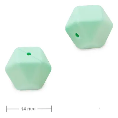 Silikonové korálky hexagon 14mm Mint Green - 3 ks