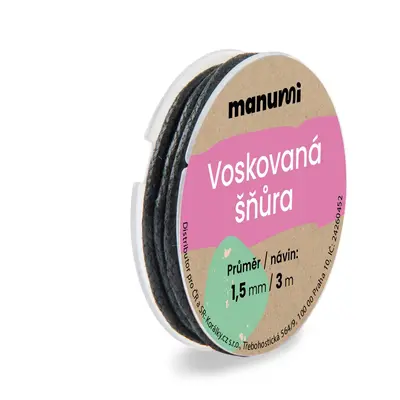 Manumi Voskovaná šňůra 1,5mm/3m černá - 5 ks