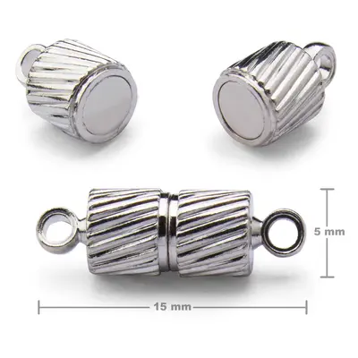 Magnetické zapínání váleček s očky 15x5mm v barvě platiny - 20 ks