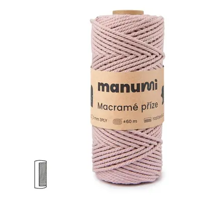 Manumi Macramé příze stáčená 3PLY 3mm světle růžová - 3 ks