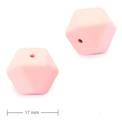 Silikonové korálky hexagon 17mm Baby Pink - 2 ks