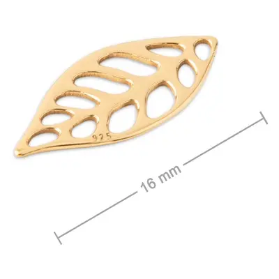 Stříbrný spojovací díl list 16 mm pozlacený 24K zlatem - 1 ks