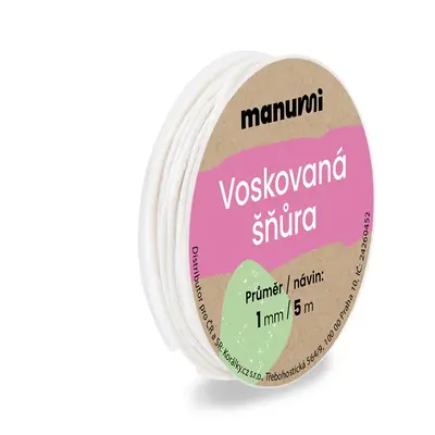 Manumi Voskovaná šňůra 1mm/5m bílá - 5 ks