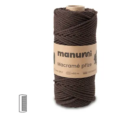 Manumi Macramé příze stáčená 3PLY 3mm čokoládová - 3 ks