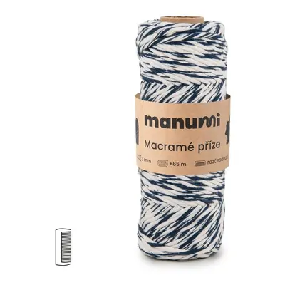 Manumi Macramé příze stáčená 3mm natural-tmavě modrá - 3 ks