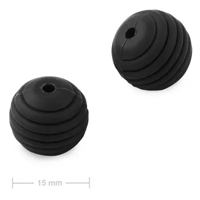 Silikonové kulaté korálky s vroubky 15mm Black - 2 ks