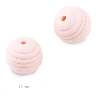 Silikonové kulaté korálky s vroubky 15mm Baby Pink - 2 ks