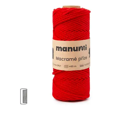 Manumi Macramé příze stáčená 3PLY 3mm červená - 3 ks