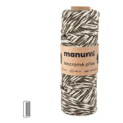 Manumi Macramé příze stáčená 3mm natural-tmavě zelená - 1 ks