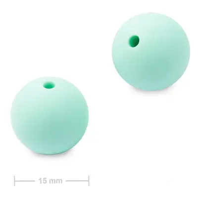 Silikonové kulaté korálky 15mm Mint Green - 15 ks