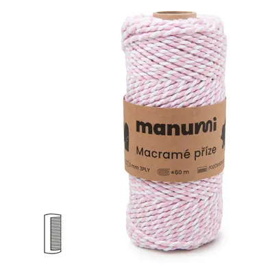 Manumi Macramé příze stáčená 2PLY 3mm růžovo-bílá - 3 ks