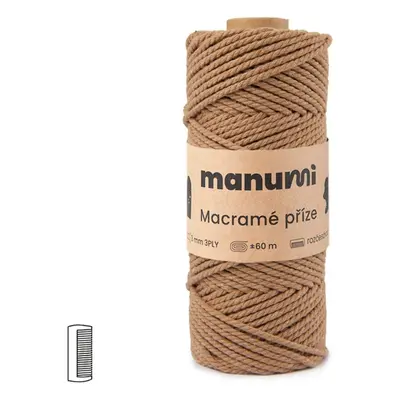 Manumi Macramé příze stáčená 3PLY 3mm světle hnědá - 3 ks