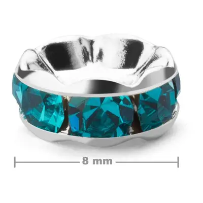 Manumi štrasová rondelka 8 mm stříbrná Blue Zircon - 4 ks