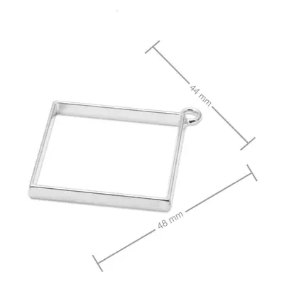 Rámeček na odlévání křišťálové pryskyřice čtverec 48x44mm v barvě stříbra - 1 ks