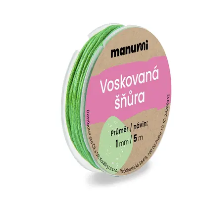 Manumi Voskovaná šňůra 1mm/5m světle zelená - 1 ks