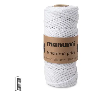 Manumi Macramé příze stáčená 3PLY 3mm bílá - 3 ks