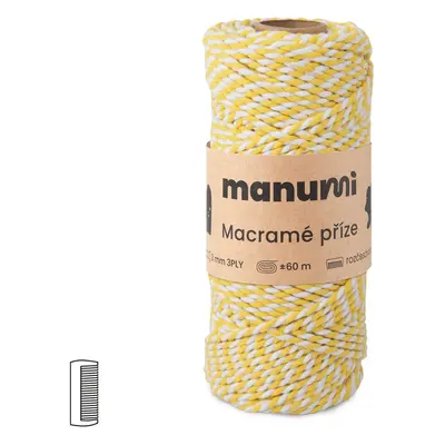 Manumi Macramé příze stáčená 2PLY 3mm žluto-bílá - 3 ks