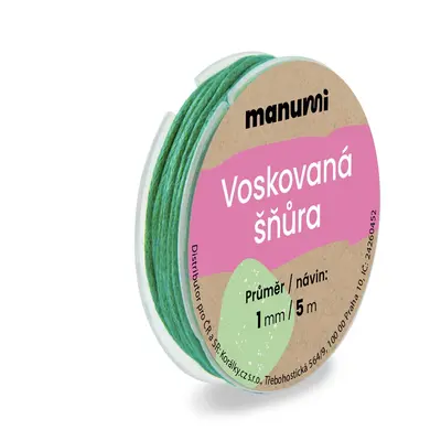 Manumi Voskovaná šňůra 1mm/5m zelená - 5 ks