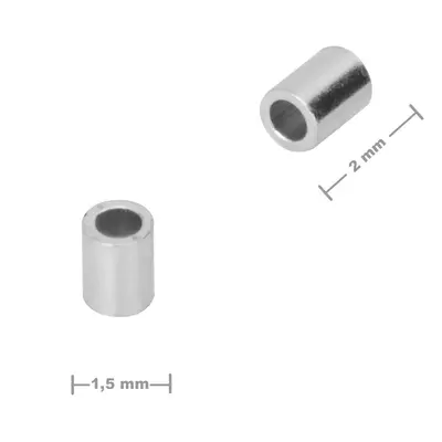 Stříbrný zamačkávací rokajl trubička 2 x 1,5 mm - 50 ks