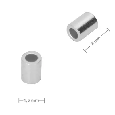 Stříbrný zamačkávací rokajl trubička 2 x 1,5 mm - 50 ks