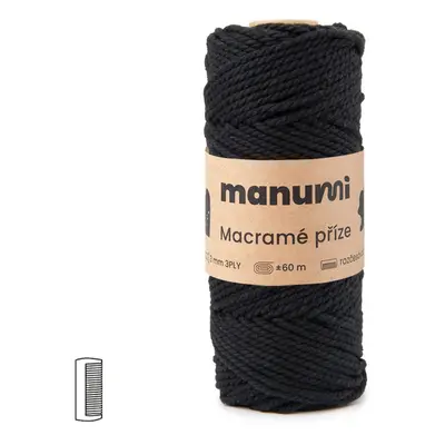 Manumi Macramé příze stáčená 3PLY 3mm černá - 3 ks