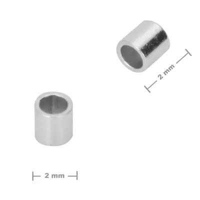 Stříbrný zamačkávací rokajl trubička 2 x 2 mm - 50 ks