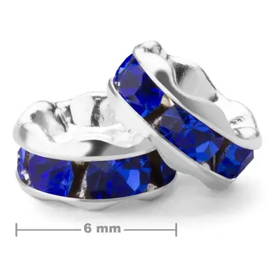 Manumi štrasová rondelka 6 mm stříbrná Sapphire - 20 ks