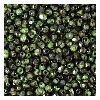 Manumi české broušené korálky 3mm Green White Black - 300 ks