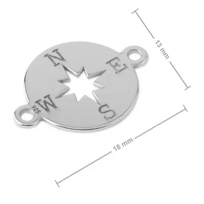 Stříbrný spojovací díl kompas 18 x 13 mm - 1 ks