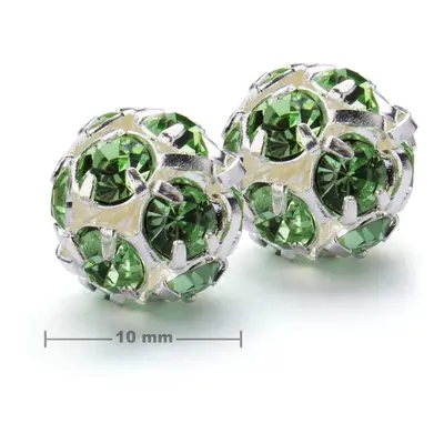 Manumi štrasová kulička 10 mm stříbrná Peridot - 6 ks