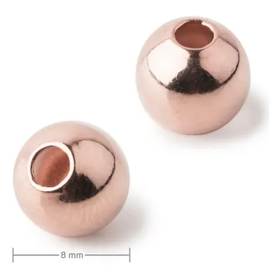 Kovový korálek dutý 8mm v barvě rose gold - 3 ks