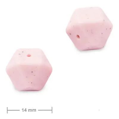 Silikonové korálky hexagon 14mm Galaxy Pink - 3 ks