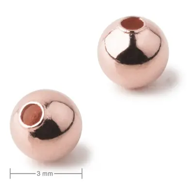 Kovový korálek dutý 3mm v barvě rose gold - 12 ks