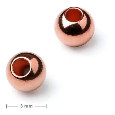 Kovový korálek plný 3mm v barvě rose gold - 12 ks