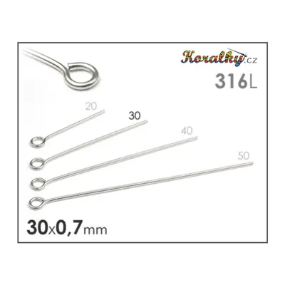 Ketlovací očkové jehly z chirurgické oceli 316L 30mm - 20 ks